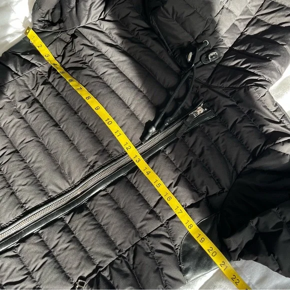 Atelier Noir Black Cortina Coat Quilted Jacket Duck Down Lamb Leather Trim Large - Picture 13 of 16